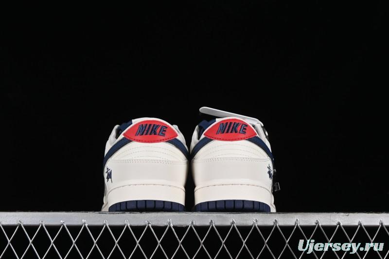 Stussy x Nike SB Dunk Low Anniversary Custom Sneakers with Blue Swoosh - DQ1098-379