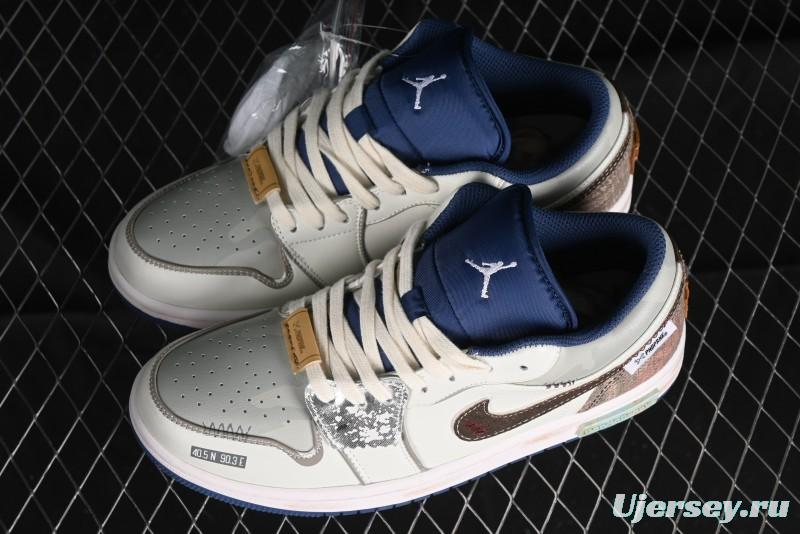 Nike Air Jordan 1 Low AJ1 Retro Basketball Shoes Panda Prank Voyage Theme - 553558-414
