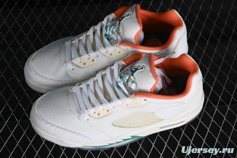 Nike Air Jordan 5 Low Retro Sneakers in White Orange Green Corduroy - CW4204-100