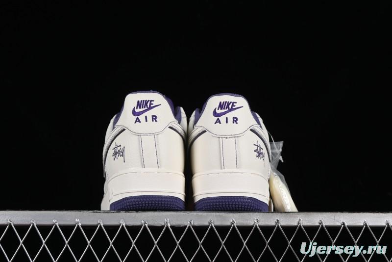 Stussy x Nike Air Force 1 '07 Low Retro Casual Sneakers with Reflective Military Purple - UN1635-222