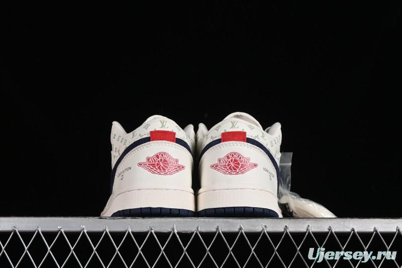 Nike Air Jordan 1 Low LV Collaboration Retro Casual Sneakers in Beige Orange - WG8850-001