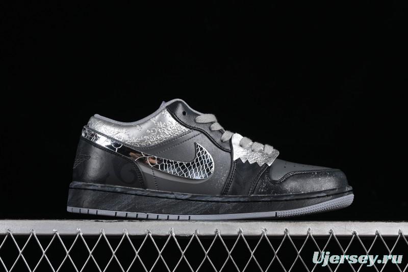 Nike Air Jordan 1 Low AJ1 Panda Prank Modern Gray Silver Black Low-top Casual Sneakers - 553560-053