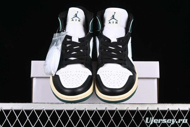 Nike Air Jordan 1 Mid AJ1 Snake Black Green Toe Mid-Top Basketball Shoes - FQ7818-100