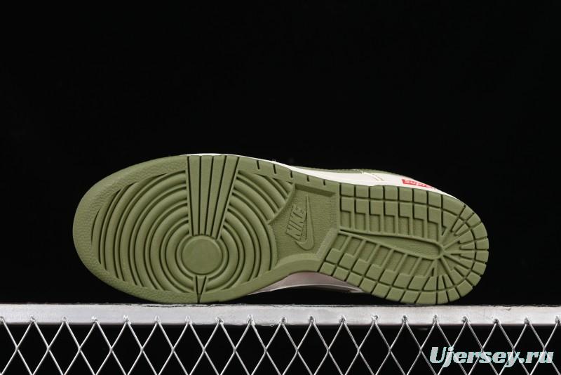Nike SB Dunk Low Supreme Collaboration - Military Green Double Swoosh Anniversary Custom Low-Top Casual Sneakers - XX2025-319