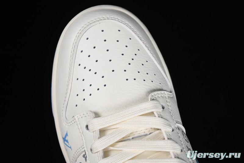 Nike SB Dunk Low LV Collaboration - Beige Blue Double Swoosh Print Anniversary Custom Low-Top Casual Sneakers - CF3688-005