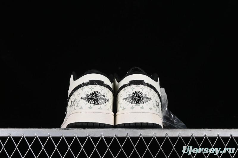 Nike Air Jordan 1 Low LV Collaboration - Black Denim Print Custom High-End Basketball Shoes - SJ9950-006