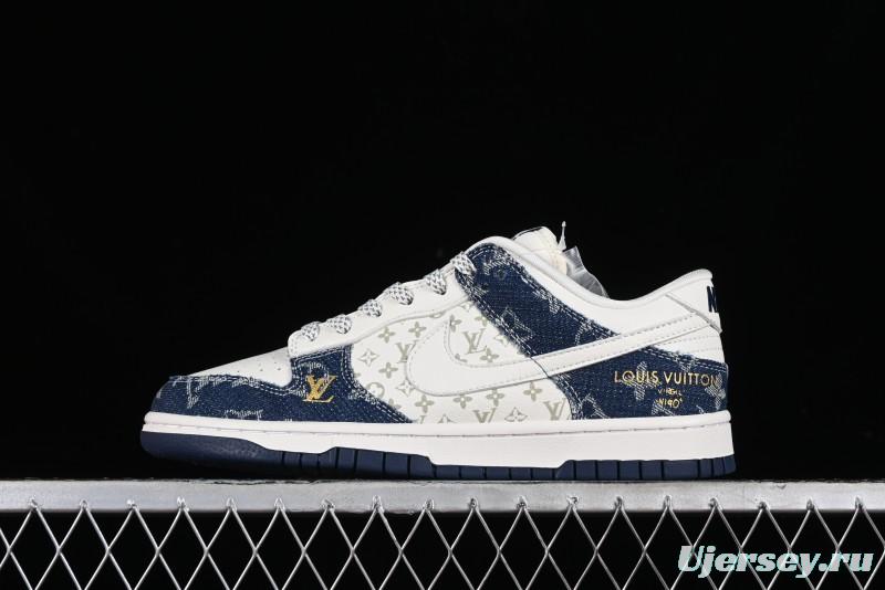 Nike SB Dunk Low LV Collaboration - Blue Denim Print Anniversary High-End Custom Low-Top Casual Sneakers - FC1688-162