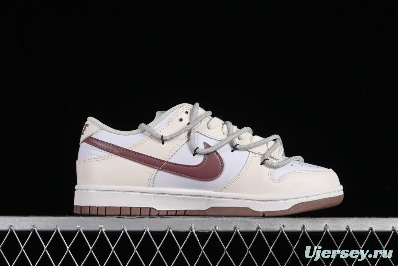 Nike Dunk Low Next Nature SB Lace-Up Low-Top Casual Sneakers in Cream Dark Brown - DD1873-103
