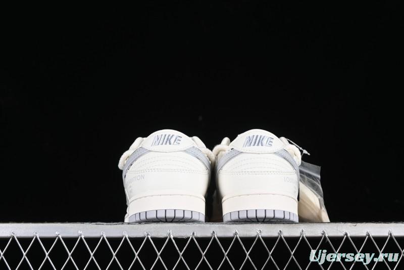 Nike SB Dunk Low LV Collaboration Strap White Grey Check Anniversary High-End Custom Low-Top Casual Skate Shoes - SJ2068-245