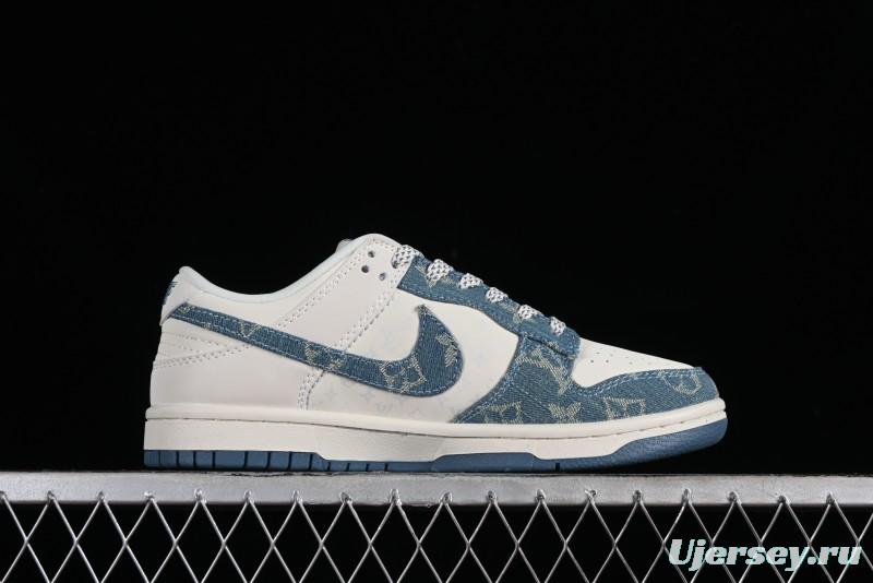 Nike SB Dunk Low LV Collaboration - Light Blue Denim Anniversary High-End Custom Low-Top Casual Skate Shoes - XP3802-336