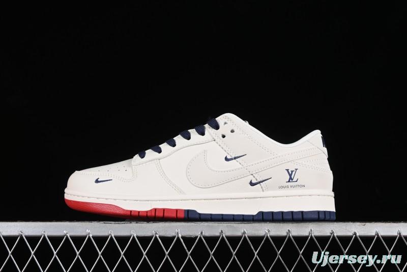 Nike SB Dunk Low LV Collaboration - Beige Red Blue Dual Color Anniversary High-End Custom Low-Top Casual Sneakers - XX2025-333