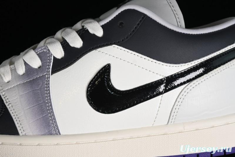 Nike Air Jordan 1 Low SE Casual Sneakers in Black White with Metallic Purple Accents - HF5759-101