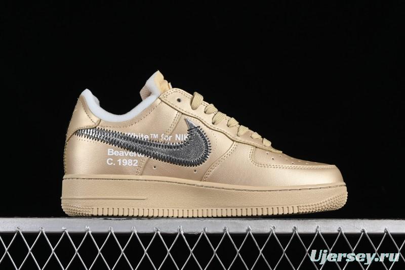 Off-White x Nike Air Force 1 '07 Low "Metal Gold" Casual Sneakers - DX1419-900