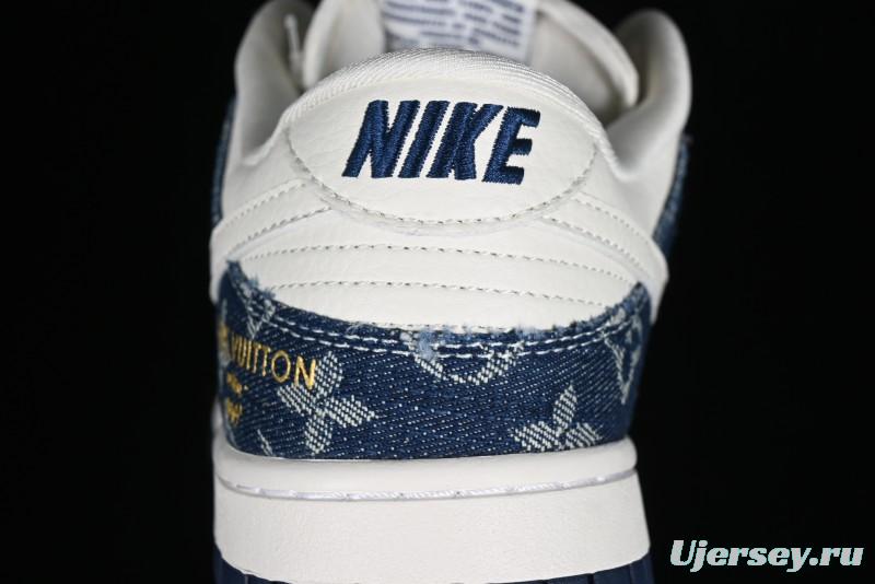 Nike SB Dunk Low LV Collaboration - Blue Denim Print Anniversary High-End Custom Low-Top Casual Sneakers - FC1688-162