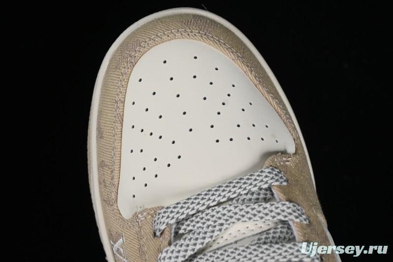 Nike SB Dunk Low LV Collaboration - Khaki Denim Anniversary High-End Custom Low-Top Casual Skate Shoes - XP3802-337