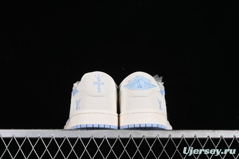 Nike Travis Scott x Fragment Design x Jordan Air Jordan 1 Low OG SP AJ1 LV Blue Double Hook Casual Sneakers - BB6588-103