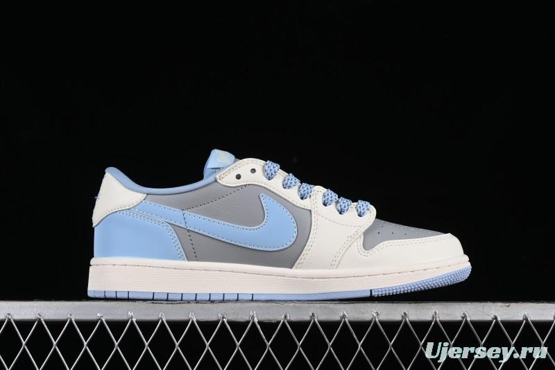 Nike Travis Scott x Fragment Design x Air Jordan 1 Low OG SP AJ1 LV Collaboration Deep Blue Low-Top Casual Sneakers - BB6588-104