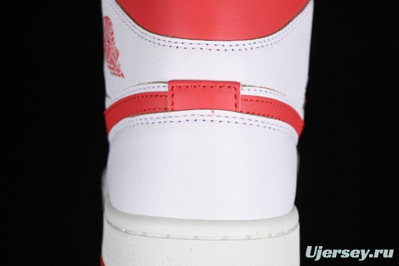 Nike Air Jordan 1 Mid Basketball Shoes in White/Orange/Red - FJ3458-160