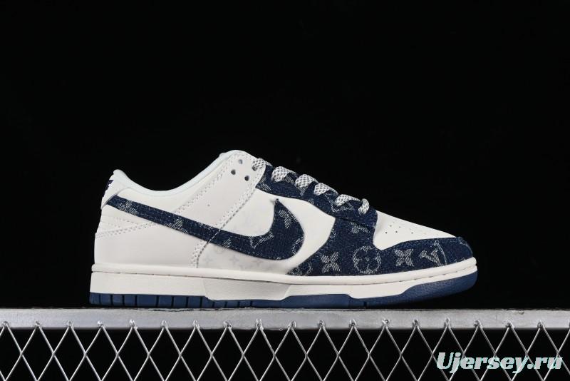 Nike SB Dunk Low LV Collaboration - Dark Blue Denim Anniversary High-End Custom Low-Top Casual Skate Shoes - XP3802-335