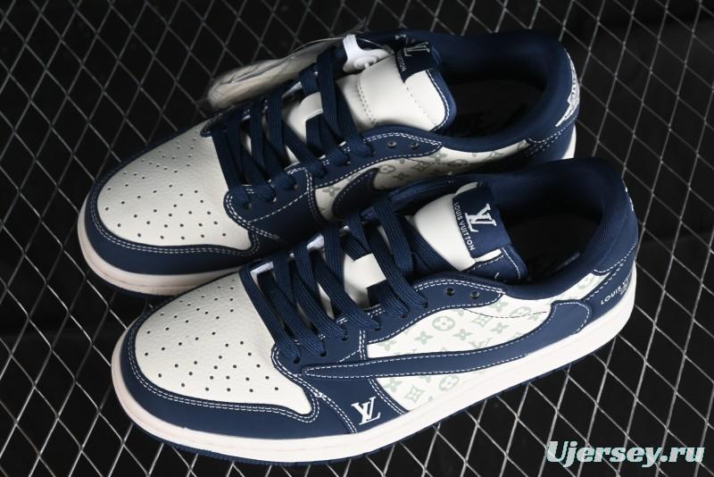 Nike Travis Scott x Fragment Design x Air Jordan 1 Low OG SP AJ1 LV Collaboration Deep Blue Low-top Casual Sneakers - LX1988-103