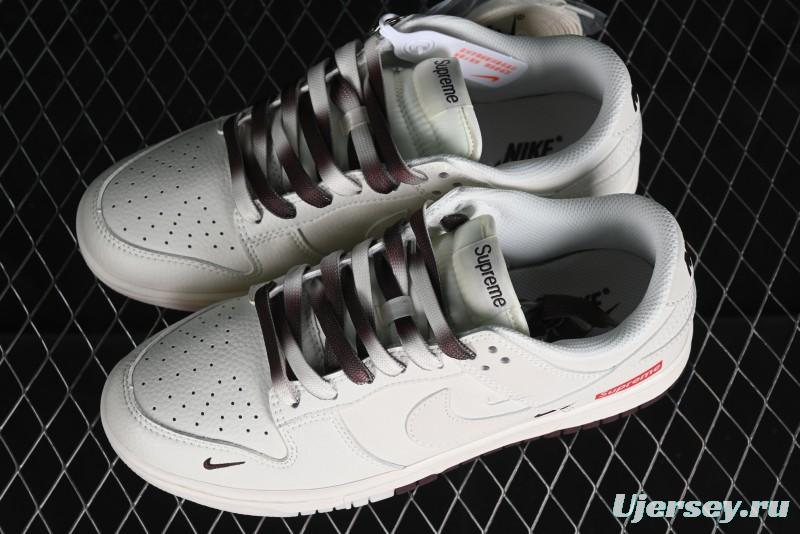 Nike SB Dunk Low Supreme Collaboration - White Brown Two-Tone Anniversary High-End Custom Low-Top Casual Sneakers - BB8657-106