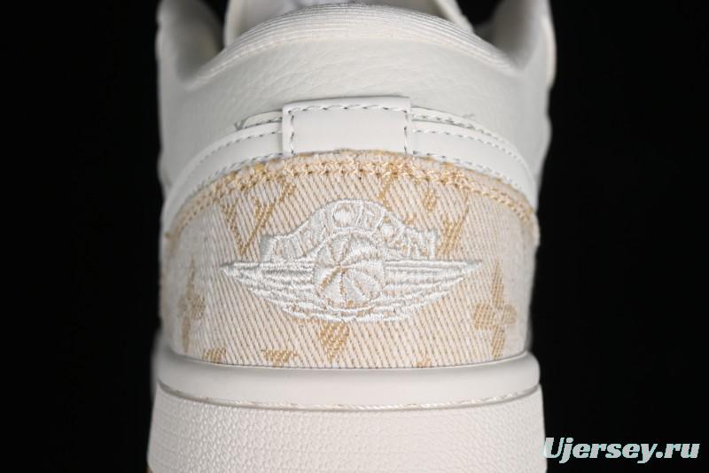 Nike Air Jordan 1 Low LV Collaboration Denim Khaki Customized Casual Sneakers - SJ9950-002