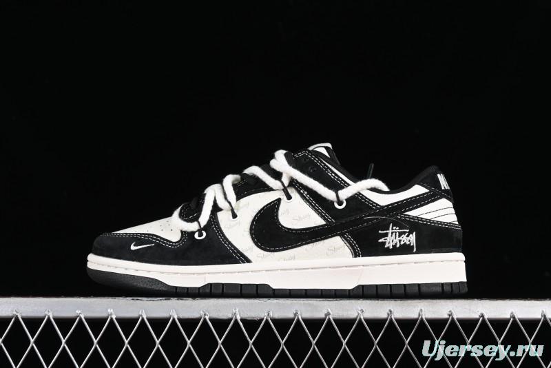 Stussy x Nike Dunk Low SB Sneakers in Beige Black Swoosh - SJ2068-252