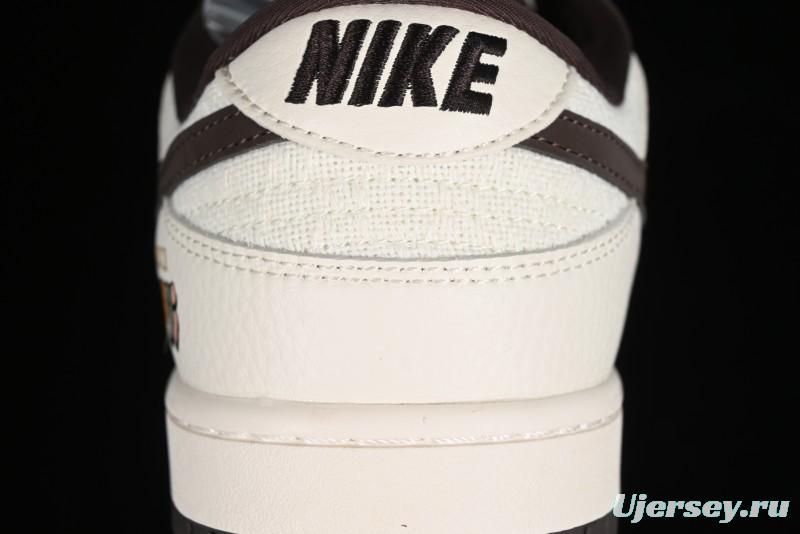 Nike SB Dunk Low Gucci Collaboration - Beige Brown Woven Fabric Anniversary High-End Custom Low-Top Casual Skate Shoes - DQ1098-375