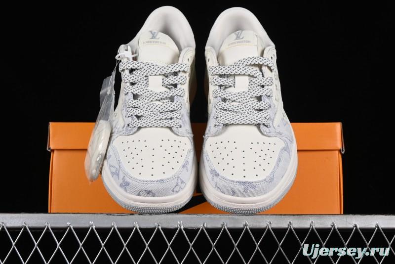 Nike Air Jordan 1 Low OG SP Travis Scott x Fragment Design LV Washed Blue Denim Casual Sneakers - SJ2068-007