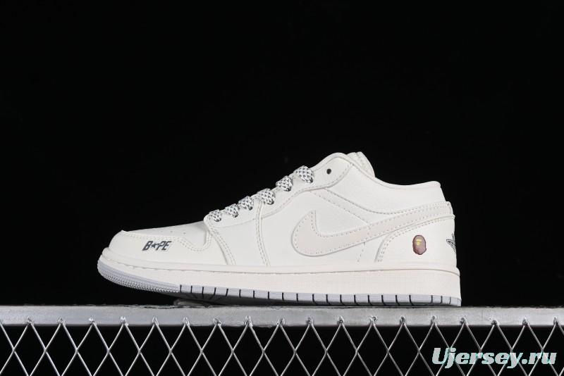Nike Air Jordan 1 Low BAPE Collaboration - White Grey Basketball Shoes - WG8850-003