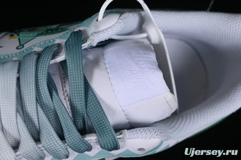 Nike Air Force 1 '07 Low Witch Collaboration Custom Leather Sneakers with Skull and Gradient White-Green Design - CW2288-111