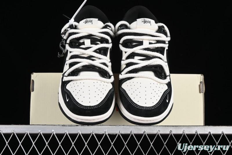Stussy x Nike Dunk Low SB Sneakers in Beige Black Swoosh - SJ2068-252