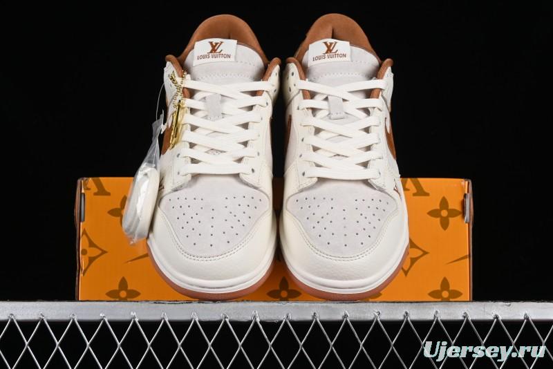 Nike SB Dunk Low LV Collaboration - Chocolate Anniversary High-End Custom Low-Top Casual Skate Shoes - FC1688-133