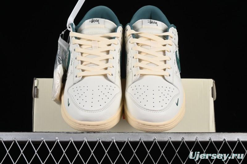 Nike SB Dunk Low Stussy Collaboration Beige Green Mini Swoosh Anniversary Custom Low-Top Casual Sneakers - CF3688-006