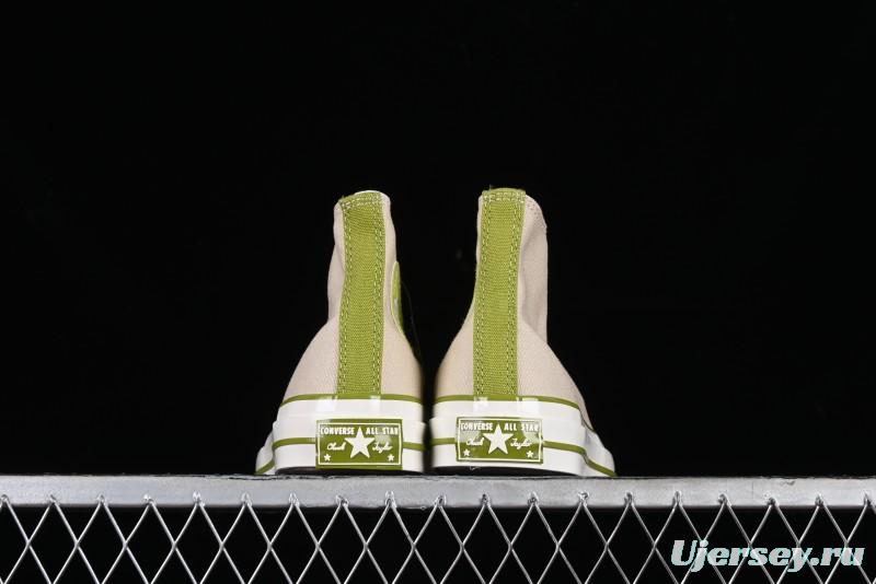 Converse Chuck 70 High Top Casual Canvas Sneakers with Light Beige Upper and Avocado Green Accents - A08530C