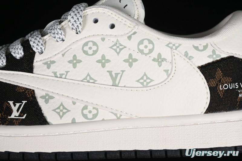 Nike Travis Scott x Fragment Design x Air Jordan 1 Low OG SP AJ1 LV Classic Black Gold Low-top Casual Sneakers - SJ2068-103