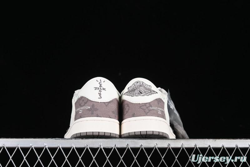 Nike Travis Scott x Fragment Design x Air Jordan 1 Low OG SP AJ1 LV Collaboration Light Grey Denim Low-Top Casual Sneakers - SJ2068-105