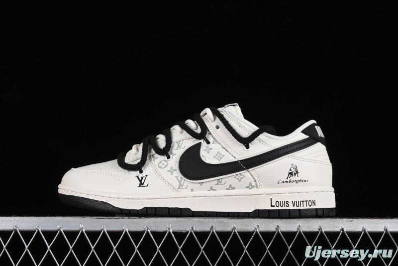 Nike SB Dunk Low LV Collaboration - Lamborghini Strap White Black Hook Anniversary High-End Custom Low-Top Casual Sneakers - SJ2068-261