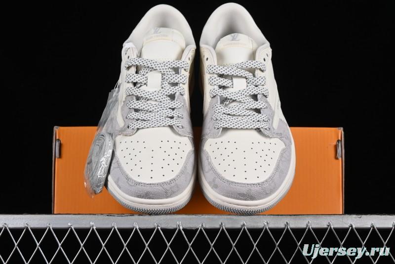 Nike Travis Scott x Fragment Design x Jordan Air Jordan 1 Low OG SP AJ1 LV Grey Denim Culture Casual Sneakers - LJ5188-004