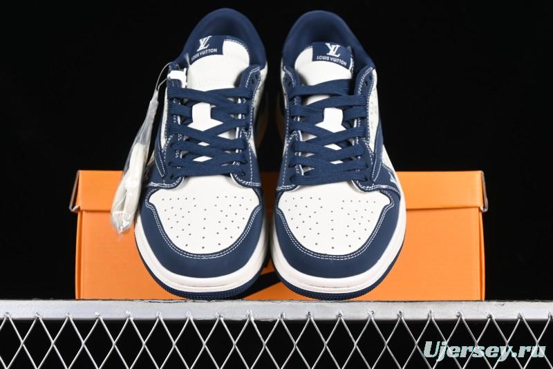 Nike Travis Scott x Fragment Design x Air Jordan 1 Low OG SP AJ1 LV Collaboration Deep Blue Low-top Casual Sneakers - LX1988-103