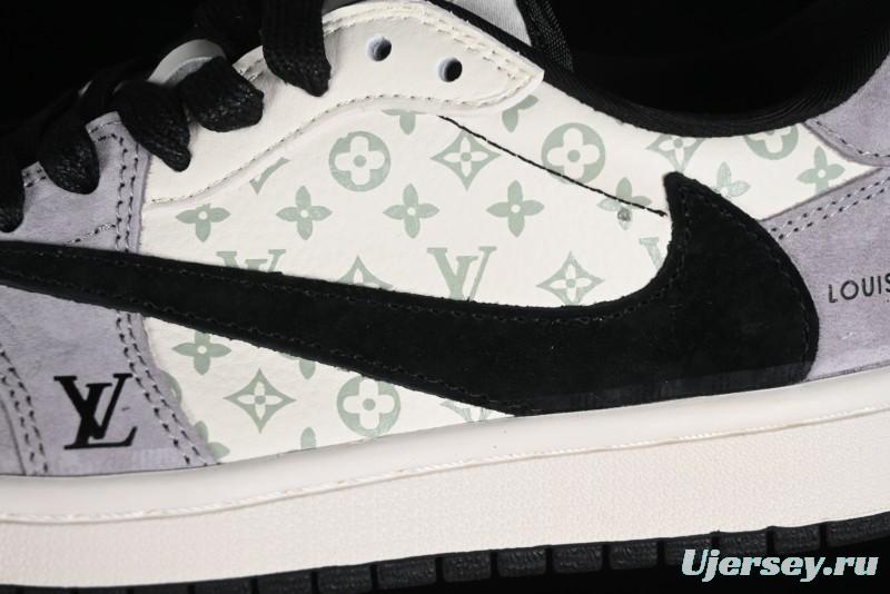 Nike Travis Scott x Fragment Design x Jordan Air Jordan 1 Low OG SP AJ1 LV Grey Black Pig Print Low-top Casual Sneakers - SJ2068-101