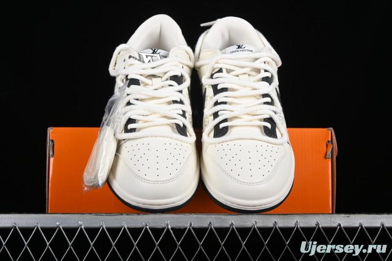 Nike SB Dunk Low LV Collaboration Strap Monogram Beige Black Hook Anniversary High-End Custom Low-Top Casual Skate Shoes - SJ2068-260