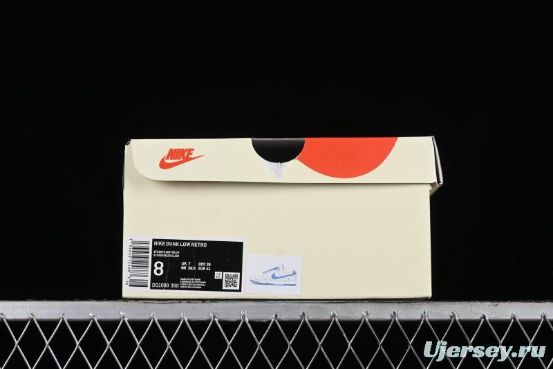 Stussy x Nike Dunk Low SB Skate Shoes in White with Light Blue Swoosh - DQ1098-380