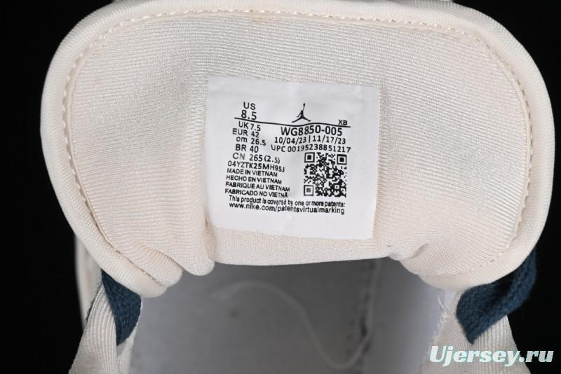 Nike Air Jordan 1 Low LV Collaboration - White with Blue Swoosh Custom Casual Sneakers - WG8850-005