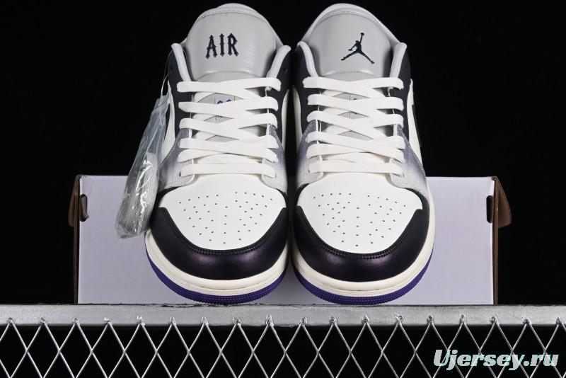 Nike Air Jordan 1 Low SE Casual Sneakers in Black White with Metallic Purple Accents - HF5759-101