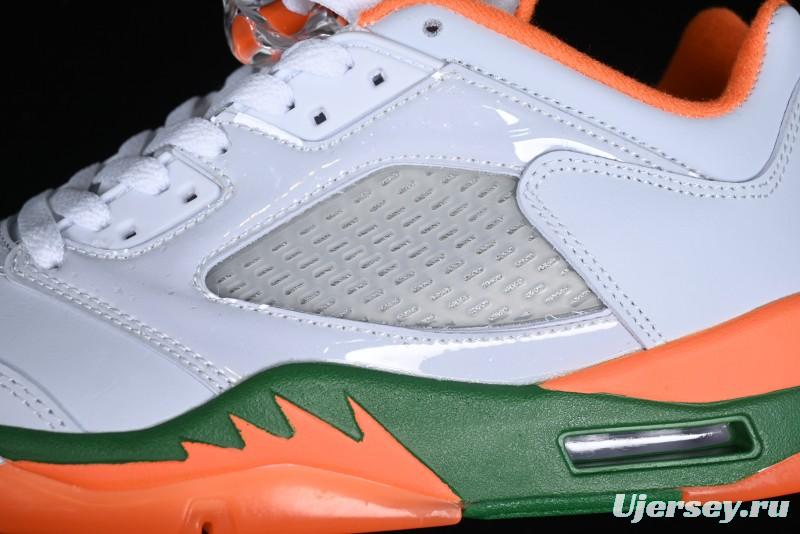 Nike Air Jordan 5 Retro Low AJ5 Sneakers in Football Grey with Vivid Orange and Pine Green Accents - FQ1293-018