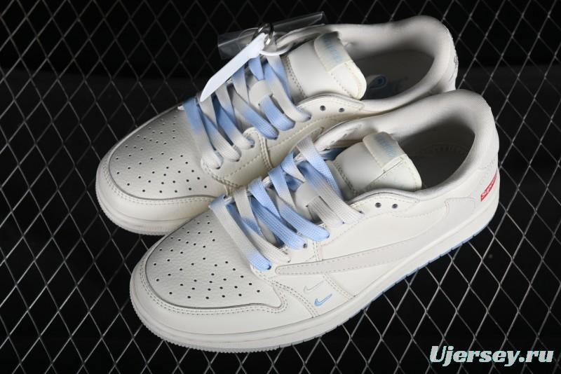 Nike SB Dunk Low Supreme Anniversary Edition Customized Low-Top Casual Sneakers in Off-White and Blue - BB6588-102