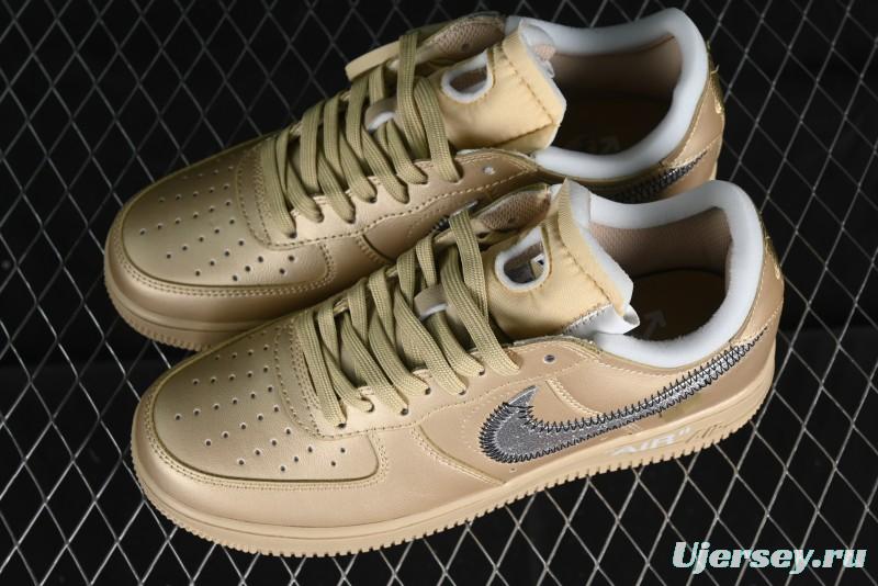Off-White x Nike Air Force 1 '07 Low "Metal Gold" Casual Sneakers - DX1419-900