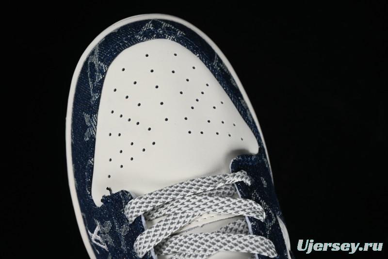 Nike SB Dunk Low LV Collaboration - Dark Blue Denim Anniversary High-End Custom Low-Top Casual Skate Shoes - XP3802-335