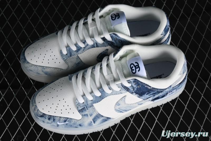 Nike SB Dunk Low Stussy Collaboration - Crystal Denim Anniversary Custom Low-Top Casual Skate Shoes - JH8039-937